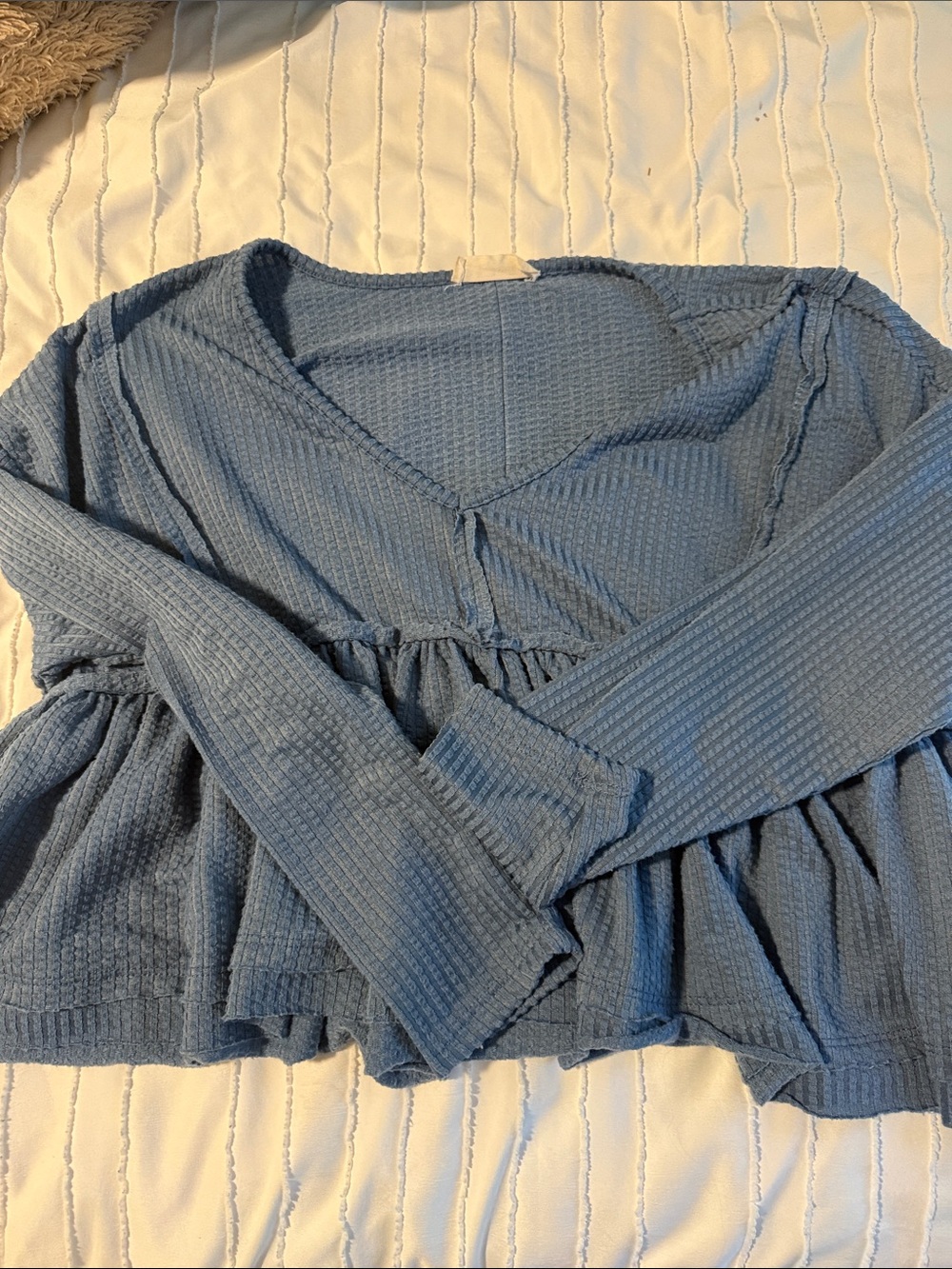 Altar’d State Blue Peplum Long Sleeve Textured Top - Picture 4 of 4
